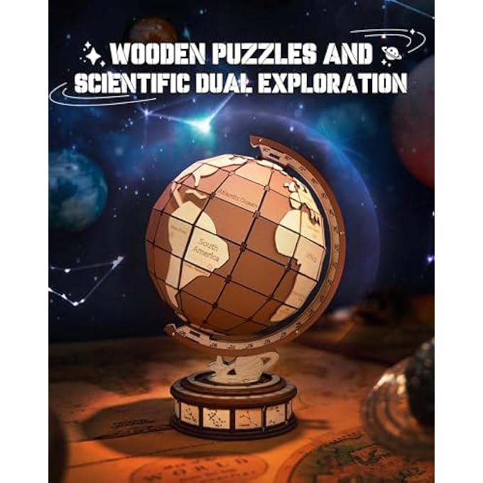 3D WOODEN PUZZLE FOR ADULTS, WORLD GLOBE WOOD MODEL BUILDING KITS WITH 277 PCS, GEOGRAPHIC EARTH GLOBE-VINTAGE PUZZLE CRAFTS HOBBIES GIFTS FOR KIDS TEEN MEN BOYS GIRLS - Image 2